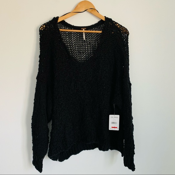 Free People Sunday Shores Black Cotton Open Weave Sweater - Picture 4 of 8